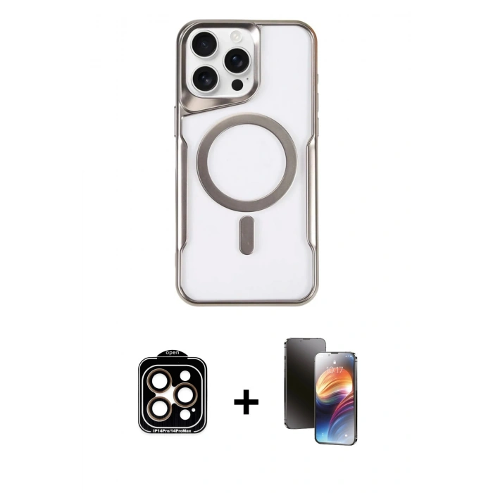 MARSİLYAN™- iPhone 15 Pro Max Kılıf Yadigar Klasik Özel Seri - Siyah 3D Antistatik Mat Seramik Nano Ekran Koruyucu + PVD Metal Kamera Lens - TU