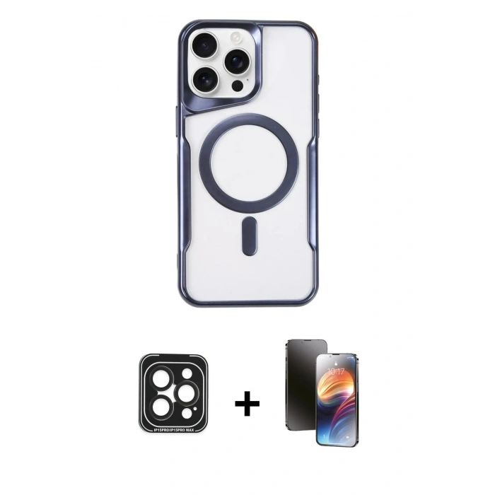 MARSİLYAN™- iPhone 15 Pro Max Kılıf Yadigar Klasik Özel Seri - Siyah 3D Antistatik Mat Seramik Nano Ekran Koruyucu + PVD Metal Kamera Lens - SH