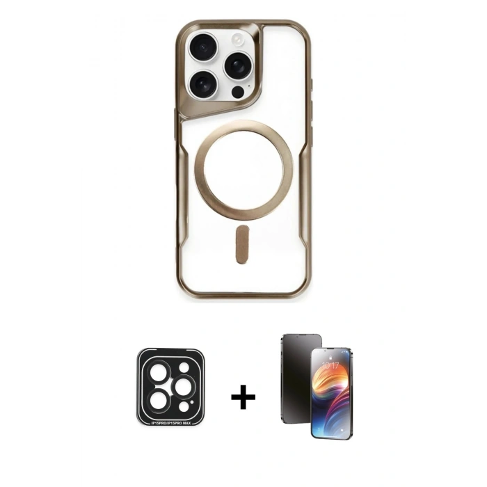 MARSİLYAN™- iPhone 15 Pro Max Kılıf Yadigar Klasik Özel Seri - Siyah 3D Antistatik Mat Seramik Nano Ekran Koruyucu + PVD Metal Kamera Lens - SH
