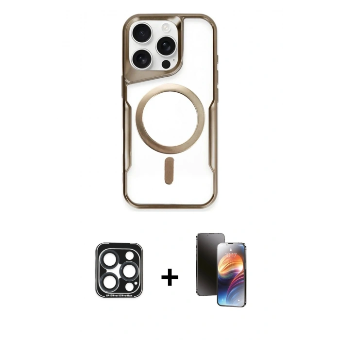 MARSİLYAN™- iPhone 15 Pro Max Kılıf Yadigar Klasik Özel Seri - Siyah 3D Antistatik Mat Seramik Nano Ekran Koruyucu + Lacivert PVD Metal Kamera Lens