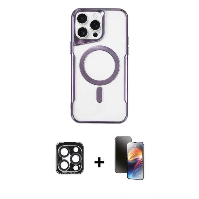MARSİLYAN™- iPhone 15 Pro Max Kılıf Yadigar Klasik Özel Seri - Siyah 3D Antistatik Mat Seramik Nano Ekran Koruyucu + PVD Metal Kamera Lens - LT