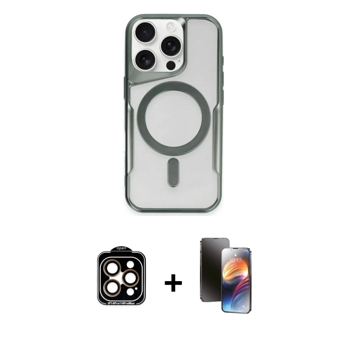 MARSİLYAN™- iPhone 15 Pro Max Kılıf Yadigar Klasik Özel Seri - Siyah 3D Antistatik Mat Seramik Nano Ekran Koruyucu + PVD Metal Kamera Lens - TU