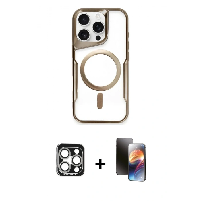 MARSİLYAN™- iPhone 15 Pro Max Kılıf Yadigar Klasik Özel Seri - Siyah 3D Antistatik Mat Seramik Nano Ekran Koruyucu + PVD Metal Kamera Lens - GS
