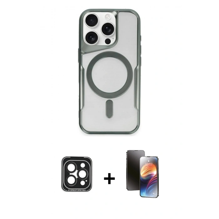 MARSİLYAN™- iPhone 15 Pro Max Kılıf Yadigar Klasik Özel Seri - Siyah 3D Antistatik Mat Seramik Nano Ekran Koruyucu + PVD Metal Kamera Lens - SH