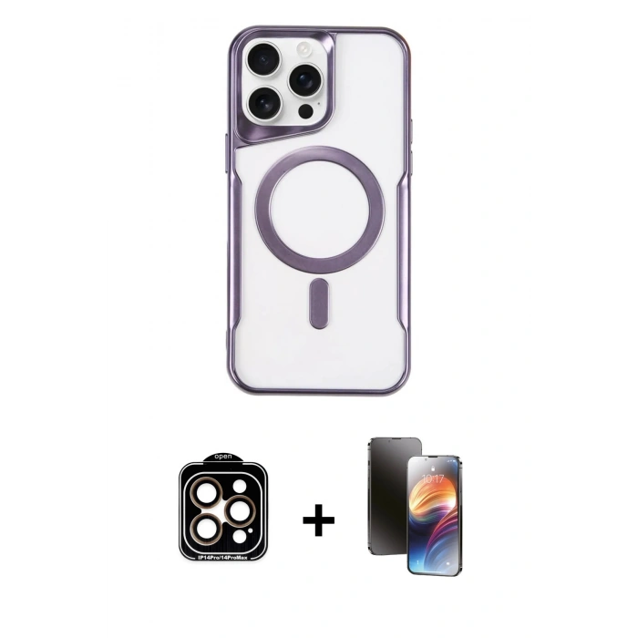 MARSİLYAN™- iPhone 15 Pro Max Kılıf Yadigar Klasik Özel Seri - Siyah 3D Antistatik Mat Seramik Nano Ekran Koruyucu + PVD Metal Kamera Lens - TU