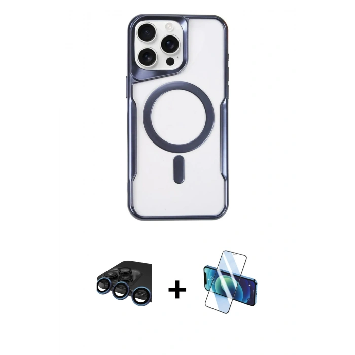 MARSİLYAN™- iPhone 15 Pro Max Kılıf Yadigar Klasik Özel Seri - Siyah 3D Antistatik Seramik Nano Ekran Koruyucu + Raze Metal Kamera Lens - LT