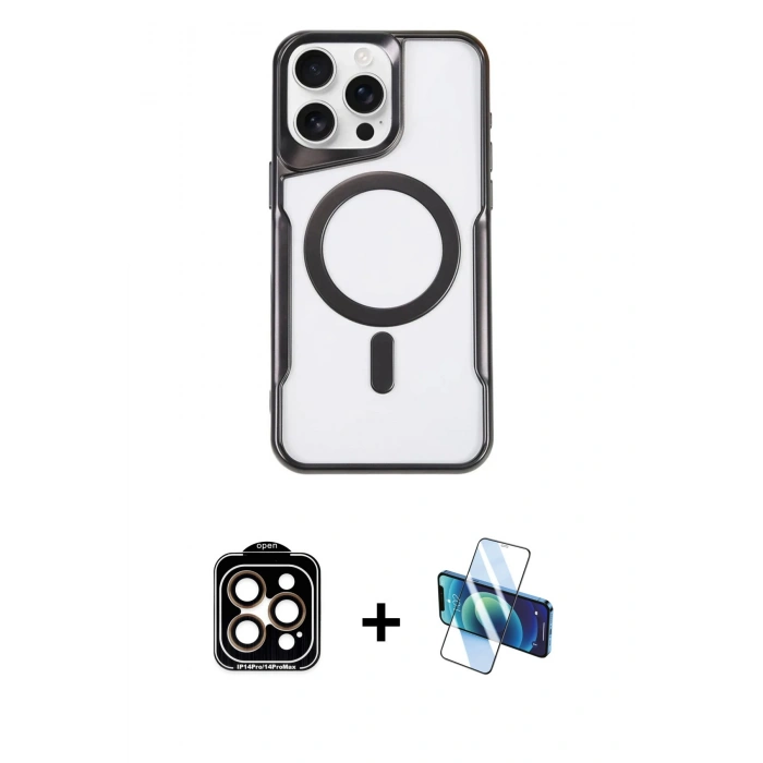 MARSİLYAN™- iPhone 15 Pro Max Kılıf Yadigar Klasik Özel Seri - Siyah 3D Antistatik Seramik Nano Ekran Koruyucu + PVD Metal Kamera Lens - TU