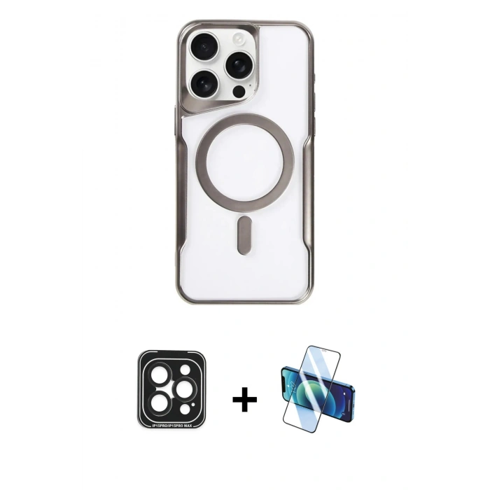 MARSİLYAN™- iPhone 15 Pro Max Kılıf Yadigar Klasik Özel Seri - Siyah 3D Antistatik Seramik Nano Ekran Koruyucu + PVD Metal Kamera Lens - SH