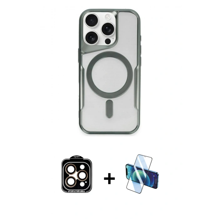 MARSİLYAN™- iPhone 15 Pro Max Kılıf Yadigar Klasik Özel Seri - Siyah 3D Antistatik Seramik Nano Ekran Koruyucu + PVD Metal Kamera Lens - TU