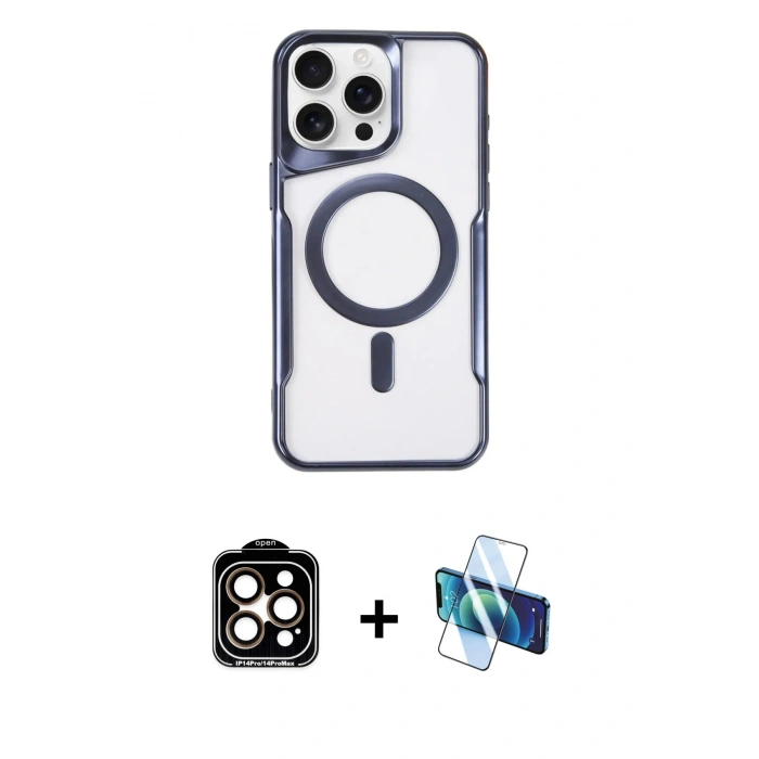 MARSİLYAN™- iPhone 15 Pro Max Kılıf Yadigar Klasik Özel Seri - Siyah 3D Antistatik Seramik Nano Ekran Koruyucu + PVD Metal Kamera Lens - TU