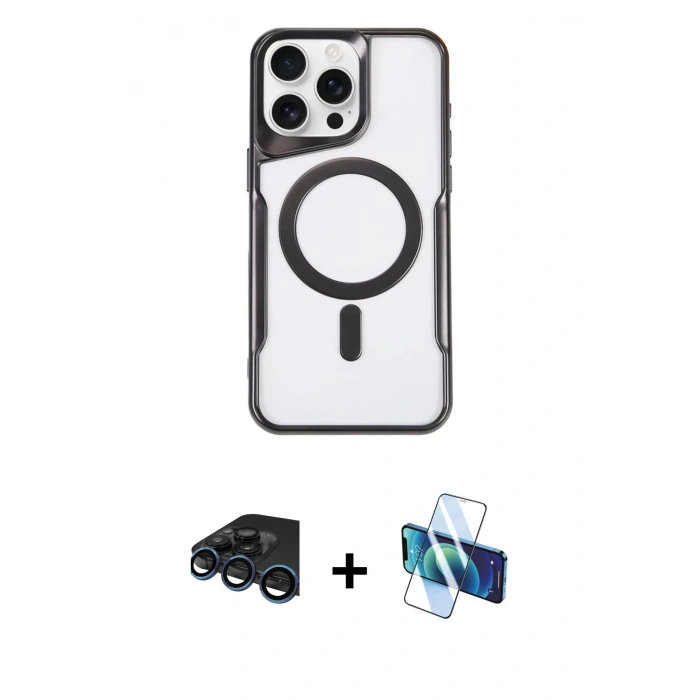 MARSİLYAN™- iPhone 15 Pro Max Kılıf Yadigar Klasik Özel Seri - Siyah 3D Antistatik Seramik Nano Ekran Koruyucu + Raze Metal Kamera Lens - LT