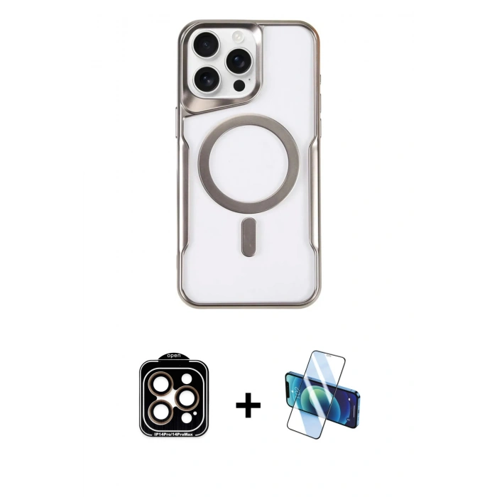 MARSİLYAN™- iPhone 15 Pro Max Kılıf Yadigar Klasik Özel Seri - Siyah 3D Antistatik Seramik Nano Ekran Koruyucu + PVD Metal Kamera Lens - TU