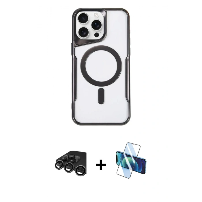 MARSİLYAN™- iPhone 15 Pro Max Kılıf Yadigar Klasik Özel Seri - Siyah 3D Antistatik Seramik Nano Ekran Koruyucu + Raze Metal Kamera Lens - TMGI