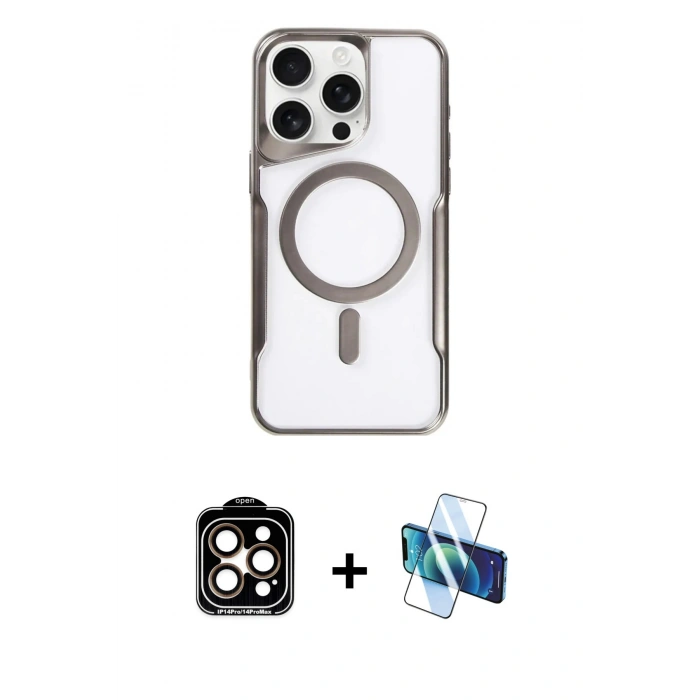 MARSİLYAN™- iPhone 15 Pro Max Kılıf Yadigar Klasik Özel Seri - Siyah 3D Antistatik Seramik Nano Ekran Koruyucu + PVD Metal Kamera Lens - TU