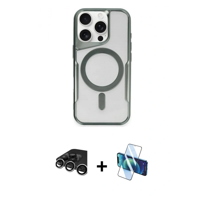 MARSİLYAN™- iPhone 15 Pro Max Kılıf Yadigar Klasik Özel Seri - Siyah 3D Antistatik Seramik Nano Ekran Koruyucu + Raze Metal Kamera Lens - GS