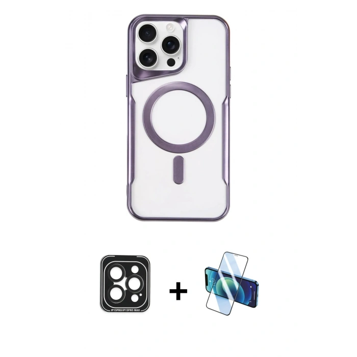 MARSİLYAN™- iPhone 15 Pro Max Kılıf Yadigar Klasik Özel Seri - Siyah 3D Antistatik Seramik Nano Ekran Koruyucu + PVD Metal Kamera Lens - SH