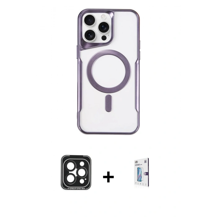 MARSİLYAN™- iPhone 15 Pro Max Kılıf Yadigar Klasik Özel Seri - Siyah Bilvis 0.18mm Plus Cam Ekran Koruyucu + PVD Metal Kamera Lens - SH