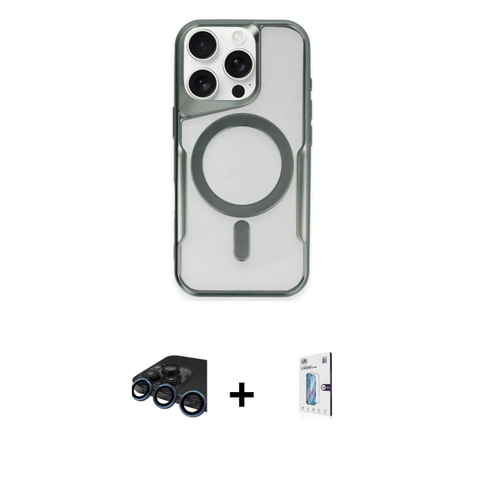 MARSİLYAN™- iPhone 15 Pro Max Kılıf Yadigar Klasik Özel Seri - Siyah Bilvis 0.18mm Plus Cam Ekran Koruyucu + Lacivert Raze Metal Kamera Lens