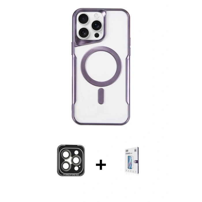 MARSİLYAN™- iPhone 15 Pro Max Kılıf Yadigar Klasik Özel Seri - Siyah Bilvis 0.18mm Plus Cam Ekran Koruyucu + PVD Metal Kamera Lens - GI