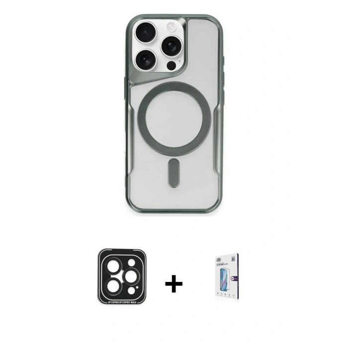 MARSİLYAN™- iPhone 15 Pro Max Kılıf Yadigar Klasik Özel Seri - Siyah Bilvis 0.18mm Plus Cam Ekran Koruyucu + PVD Metal Kamera Lens - SH