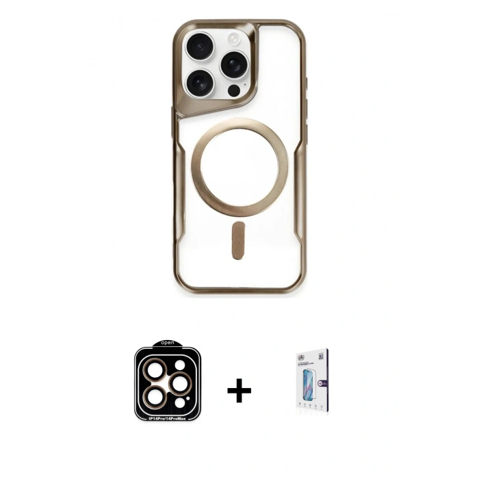 MARSİLYAN™- iPhone 15 Pro Max Kılıf Yadigar Klasik Özel Seri - Siyah Bilvis 0.18mm Plus Cam Ekran Koruyucu + PVD Metal Kamera Lens - TU
