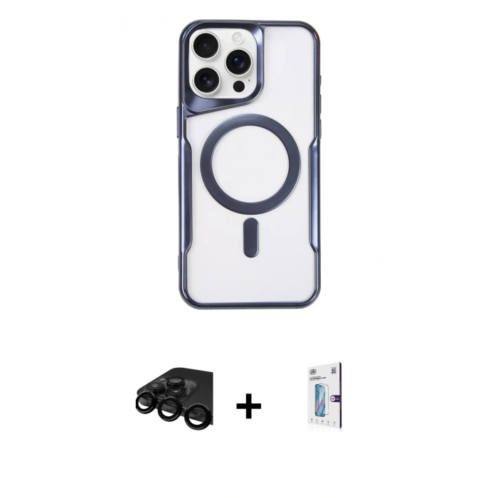 MARSİLYAN™- iPhone 15 Pro Max Kılıf Yadigar Klasik Özel Seri - Siyah Bilvis 0.18mm Plus Cam Ekran Koruyucu + Raze Metal Kamera Lens - SH
