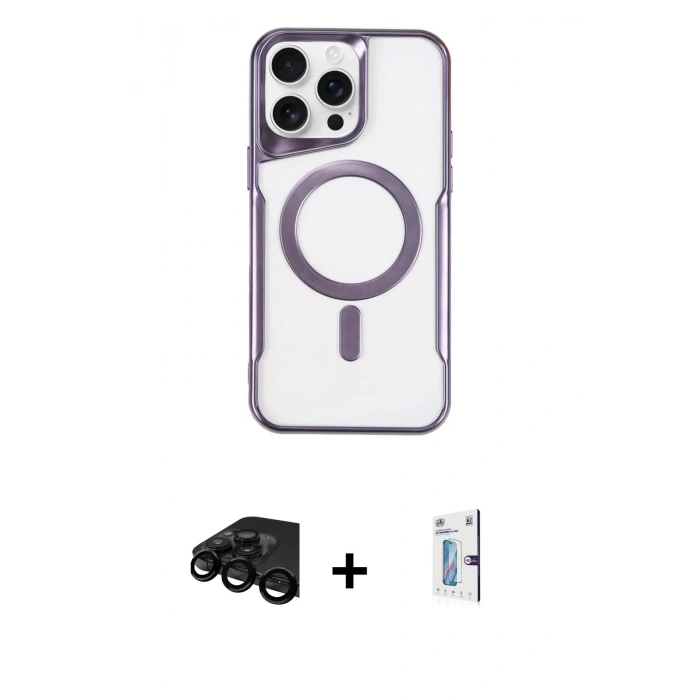MARSİLYAN™- iPhone 15 Pro Max Kılıf Yadigar Klasik Özel Seri - Siyah Bilvis 0.18mm Plus Cam Ekran Koruyucu + Raze Metal Kamera Lens - SH