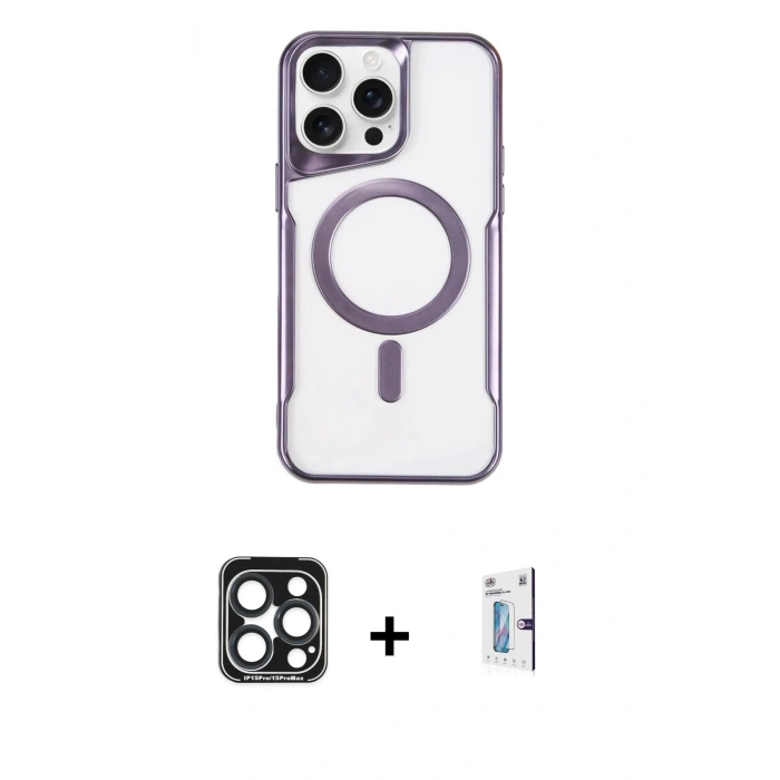 MARSİLYAN™- iPhone 15 Pro Max Kılıf Yadigar Klasik Özel Seri - Siyah Bilvis 0.18mm Plus Cam Ekran Koruyucu + PVD Metal Kamera Lens - LT