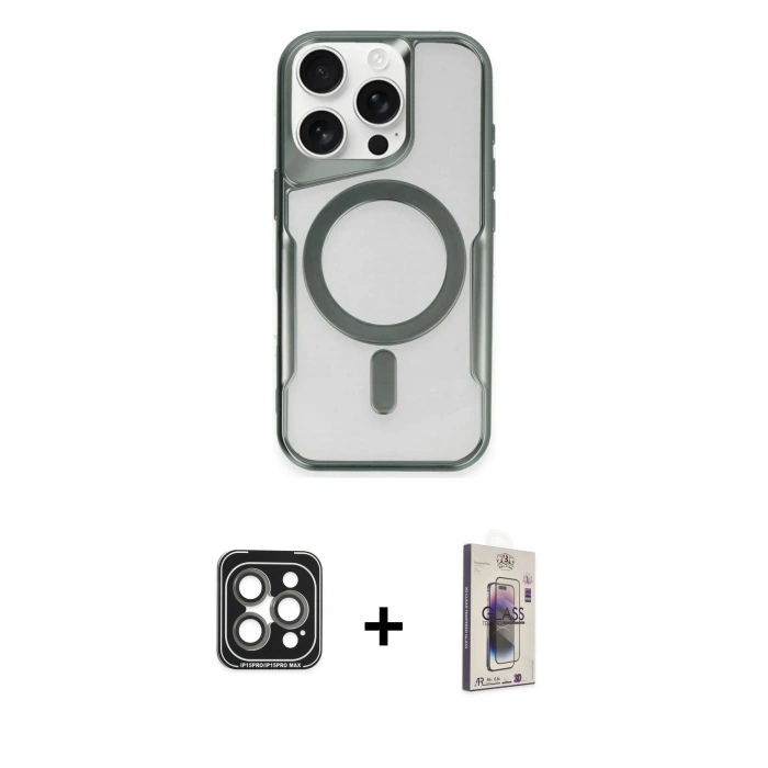 MARSİLYAN™- iPhone 15 Pro Max Kılıf Yadigar Klasik Özel Seri - Siyah Bilvis 3D Cam Ekran Koruyucu + PVD Metal Kamera Lens - GI