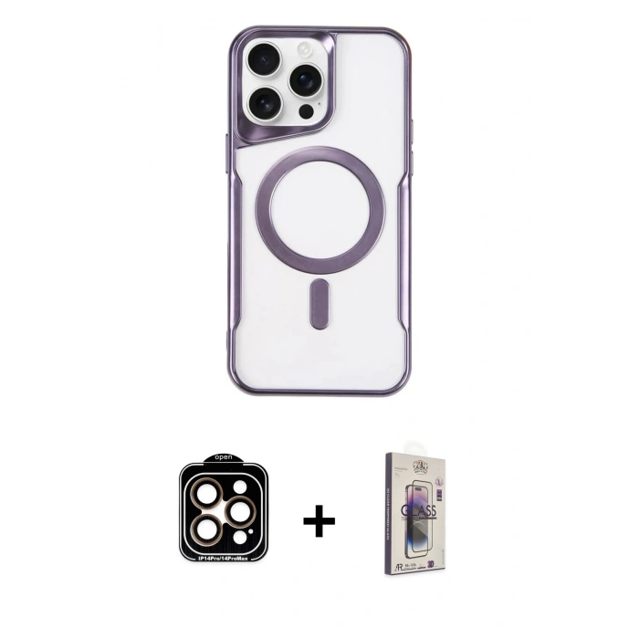 MARSİLYAN™- iPhone 15 Pro Max Kılıf Yadigar Klasik Özel Seri - Siyah Bilvis 3D Cam Ekran Koruyucu + PVD Metal Kamera Lens - TU