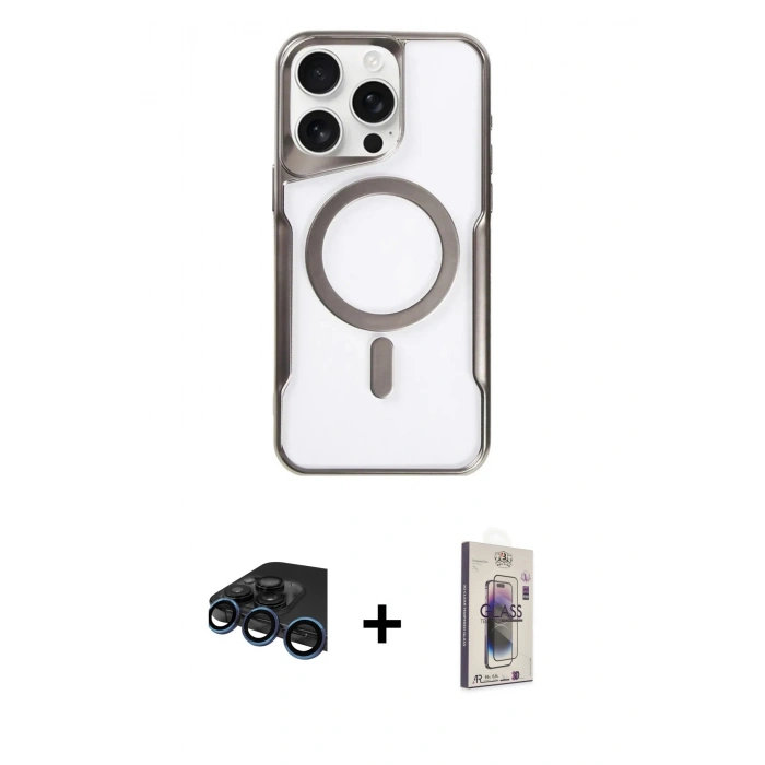 MARSİLYAN™- iPhone 15 Pro Max Kılıf Yadigar Klasik Özel Seri - Siyah Bilvis 3D Cam Ekran Koruyucu + Raze Metal Kamera Lens - LT