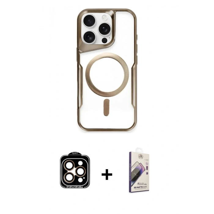 MARSİLYAN™- iPhone 15 Pro Max Kılıf Yadigar Klasik Özel Seri - Siyah Bilvis 3D Mat Cam Ekran Koruyucu + PVD Metal Kamera Lens - TU