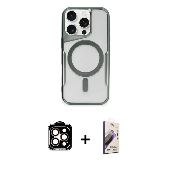 MARSİLYAN™- iPhone 15 Pro Max Kılıf Yadigar Klasik Özel Seri - Siyah Bilvis 3D Mat Cam Ekran Koruyucu + PVD Metal Kamera Lens - TU