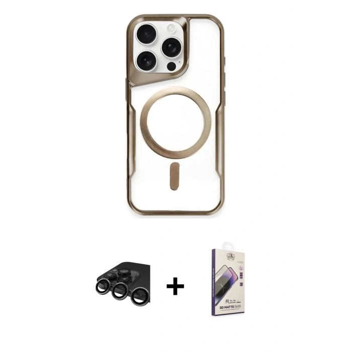 MARSİLYAN™- iPhone 15 Pro Max Kılıf Yadigar Klasik Özel Seri - Siyah Bilvis 3D Mat Cam Ekran Koruyucu + Raze Metal Kamera Lens - TMGI