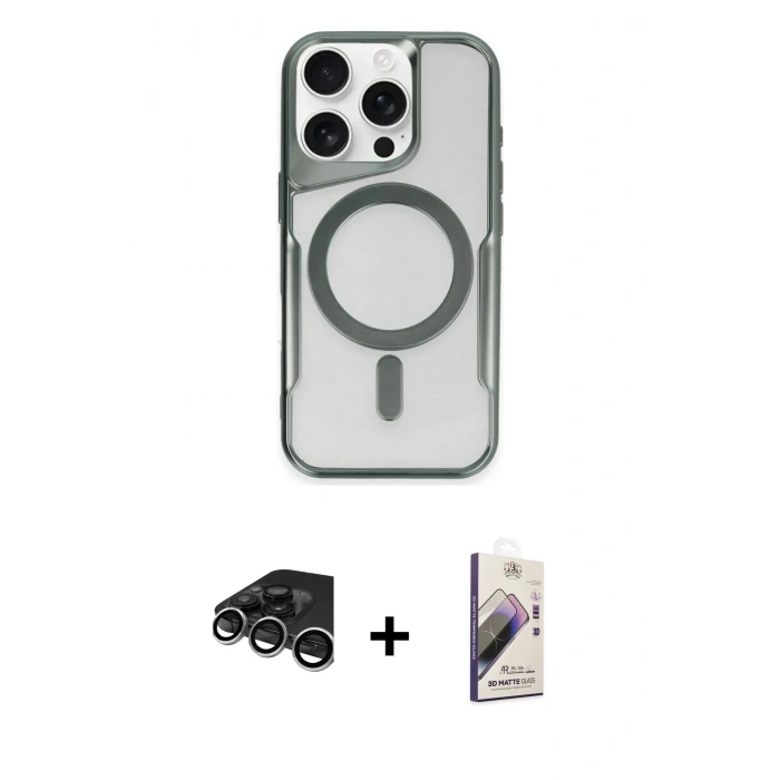 MARSİLYAN™- iPhone 15 Pro Max Kılıf Yadigar Klasik Özel Seri - Siyah Bilvis 3D Mat Cam Ekran Koruyucu + Raze Metal Kamera Lens - GS