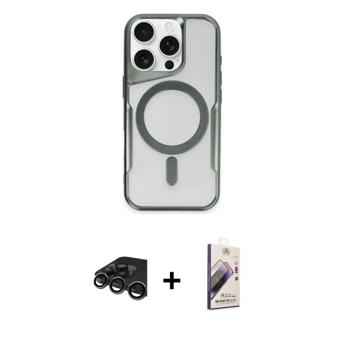 MARSİLYAN™- iPhone 15 Pro Max Kılıf Yadigar Klasik Özel Seri - Siyah Bilvis 3D Mat Cam Ekran Koruyucu + Raze Metal Kamera Lens - TMGI