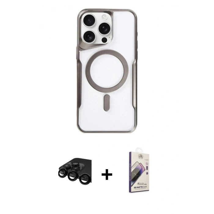 MARSİLYAN™- iPhone 15 Pro Max Kılıf Yadigar Klasik Özel Seri - Siyah Bilvis 3D Mat Cam Ekran Koruyucu + Raze Metal Kamera Lens - SH