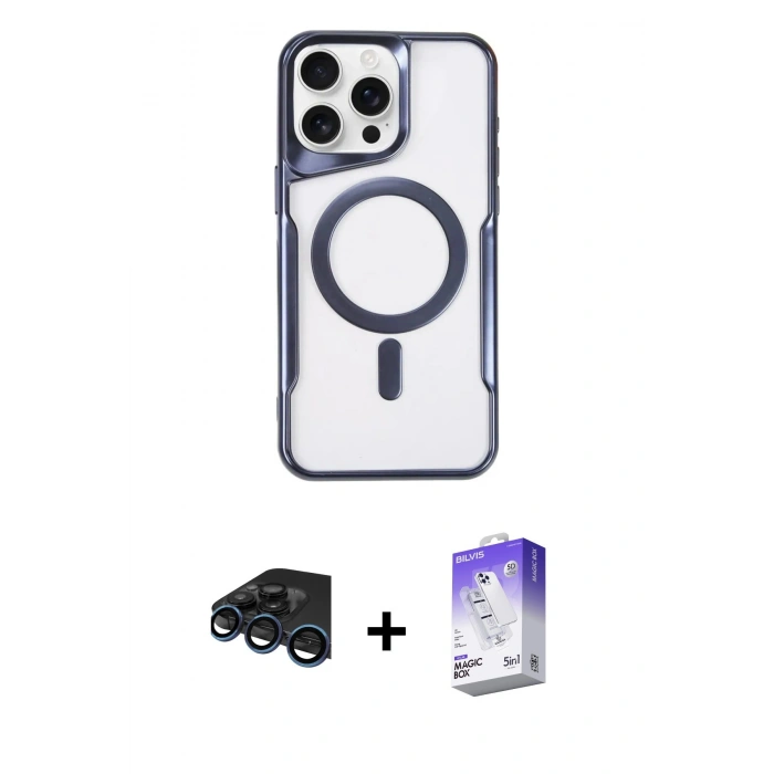 MARSİLYAN™- iPhone 15 Pro Max Kılıf Yadigar Klasik Özel Seri - Siyah Bilvis 5in1 3D Magic Cam Ekran Koruyucu + Raze Metal Kamera Lens - LT