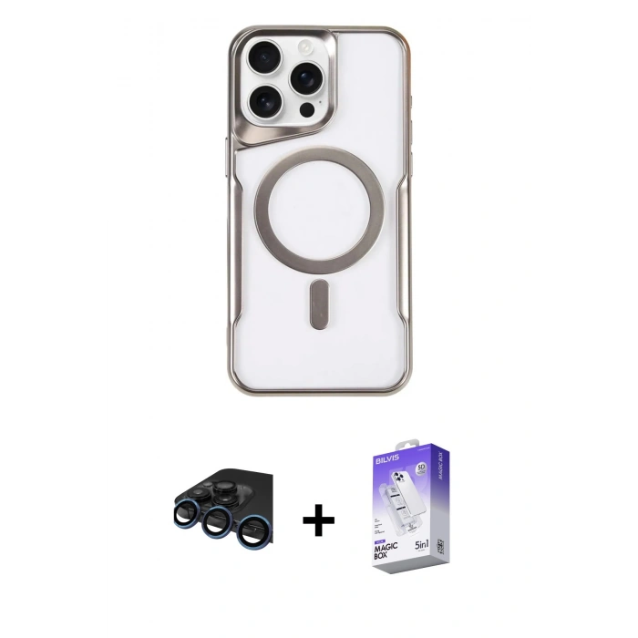 MARSİLYAN™- iPhone 15 Pro Max Kılıf Yadigar Klasik Özel Seri - Siyah Bilvis 5in1 3D Magic Cam Ekran Koruyucu + Raze Metal Kamera Lens - LT