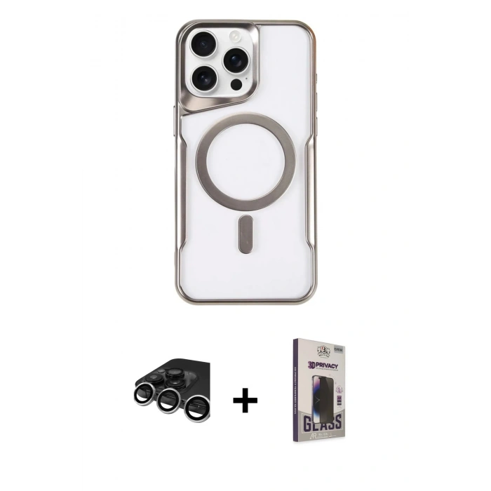 MARSİLYAN™- iPhone 15 Pro Max Kılıf Yadigar Klasik Özel Seri - Siyah Bilvis Hayalet Cam Ekran Koruyucu + Raze Metal Kamera Lens - GS
