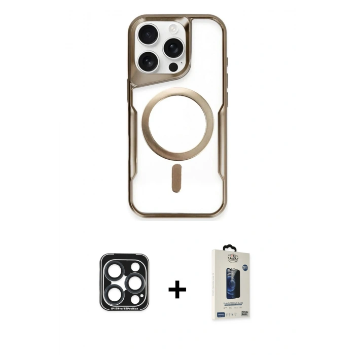 MARSİLYAN™- iPhone 15 Pro Max Kılıf Yadigar Klasik Özel Seri - Siyah Bilvis Hayalet Cam Ekran Koruyucu + PVD Metal Kamera Lens - LT