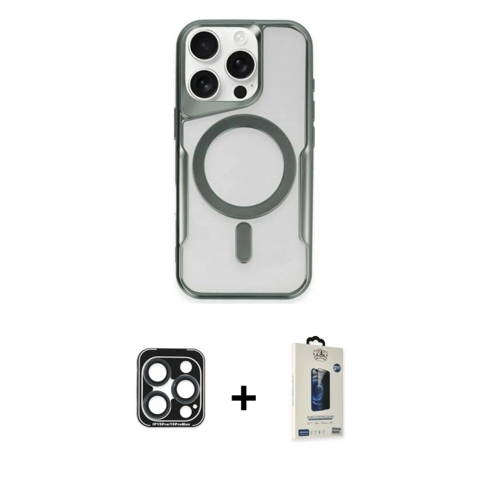 MARSİLYAN™- iPhone 15 Pro Max Kılıf Yadigar Klasik Özel Seri - Siyah Bilvis Hayalet Cam Ekran Koruyucu + PVD Metal Kamera Lens - LT
