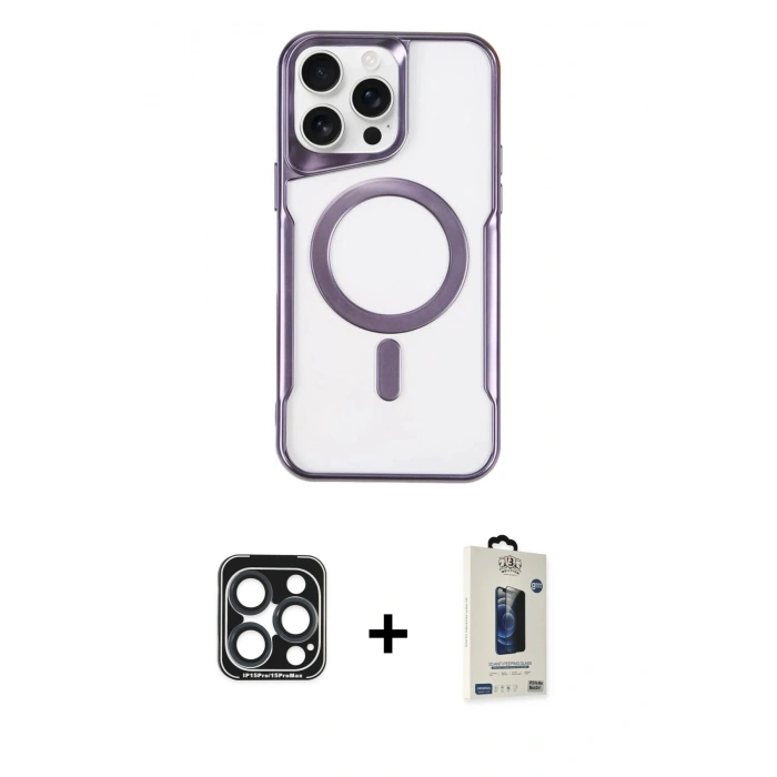 MARSİLYAN™- iPhone 15 Pro Max Kılıf Yadigar Klasik Özel Seri - Siyah Bilvis Hayalet Cam Ekran Koruyucu + PVD Metal Kamera Lens - LT