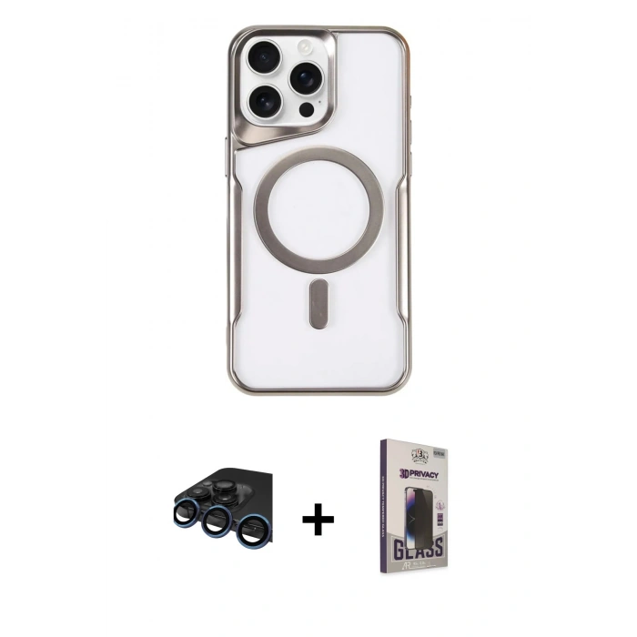MARSİLYAN™- iPhone 15 Pro Max Kılıf Yadigar Klasik Özel Seri - Siyah Bilvis Hayalet Cam Ekran Koruyucu + Raze Metal Kamera Lens - LT