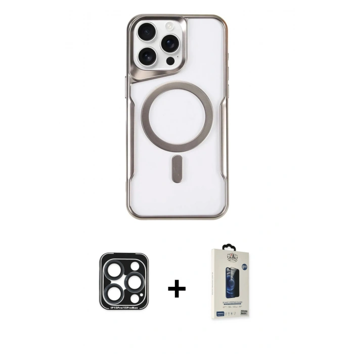 MARSİLYAN™- iPhone 15 Pro Max Kılıf Yadigar Klasik Özel Seri - Siyah Bilvis Hayalet Cam Ekran Koruyucu + PVD Metal Kamera Lens - LT