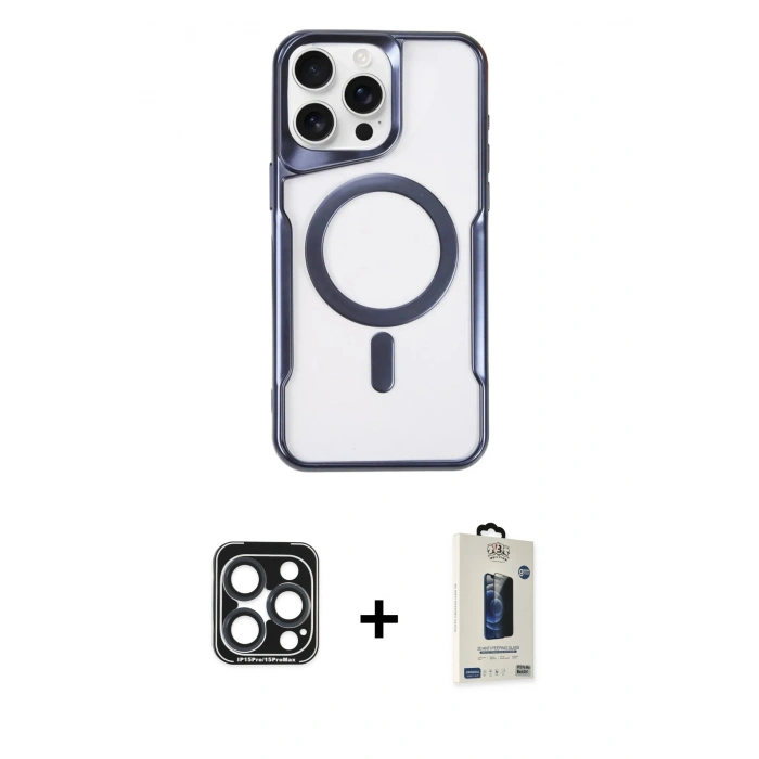MARSİLYAN™- iPhone 15 Pro Max Kılıf Yadigar Klasik Özel Seri - Siyah Bilvis Hayalet Cam Ekran Koruyucu + PVD Metal Kamera Lens - LT