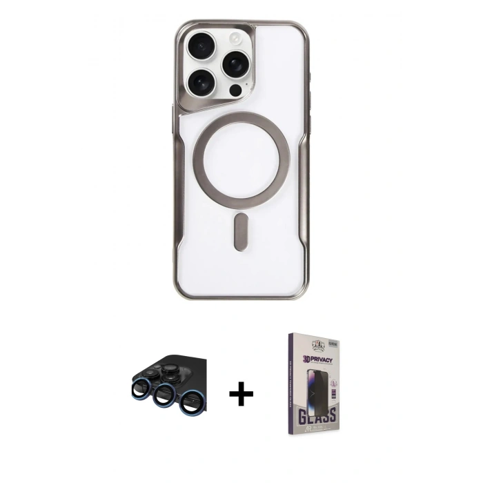 MARSİLYAN™- iPhone 15 Pro Max Kılıf Yadigar Klasik Özel Seri - Siyah Bilvis Hayalet Cam Ekran Koruyucu + Raze Metal Kamera Lens - LT