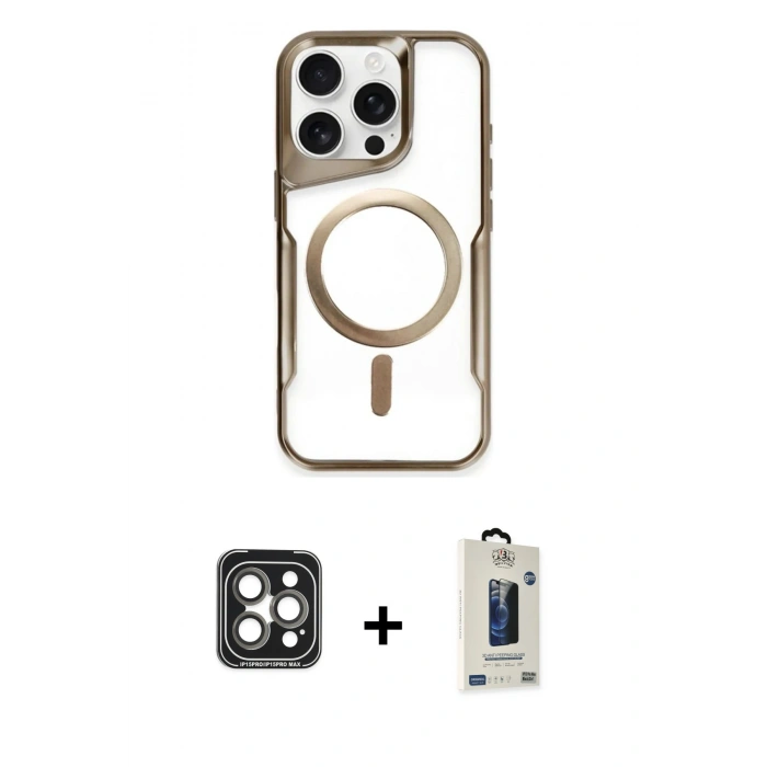 MARSİLYAN™- iPhone 15 Pro Max Kılıf Yadigar Klasik Özel Seri - Siyah Bilvis Hayalet Cam Ekran Koruyucu + PVD Metal Kamera Lens - GI