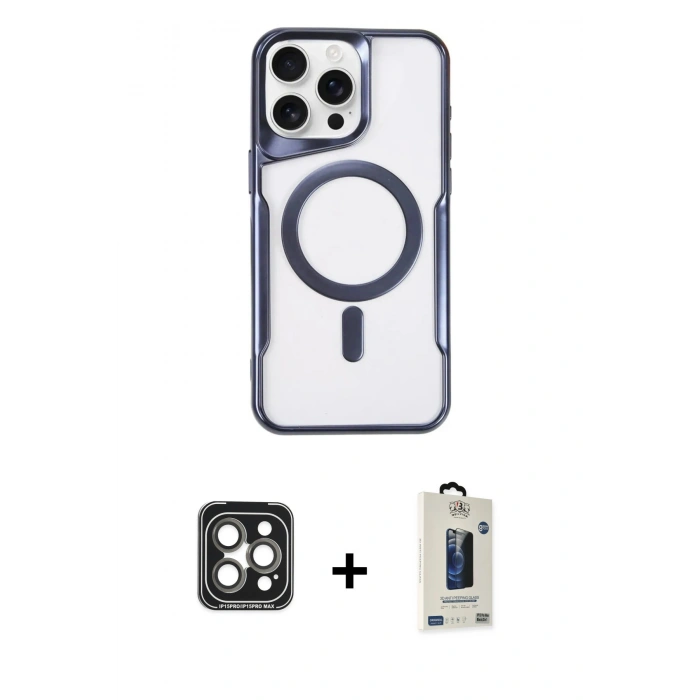 MARSİLYAN™- iPhone 15 Pro Max Kılıf Yadigar Klasik Özel Seri - Siyah Bilvis Hayalet Cam Ekran Koruyucu + PVD Metal Kamera Lens - GI