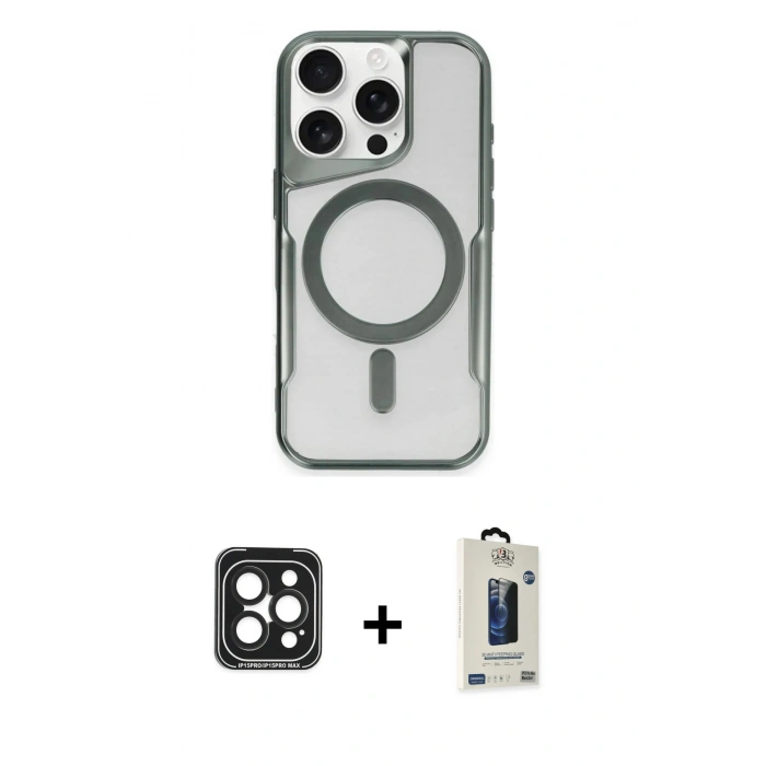 MARSİLYAN™- iPhone 15 Pro Max Kılıf Yadigar Klasik Özel Seri - Siyah Bilvis Hayalet Cam Ekran Koruyucu + PVD Metal Kamera Lens - SH